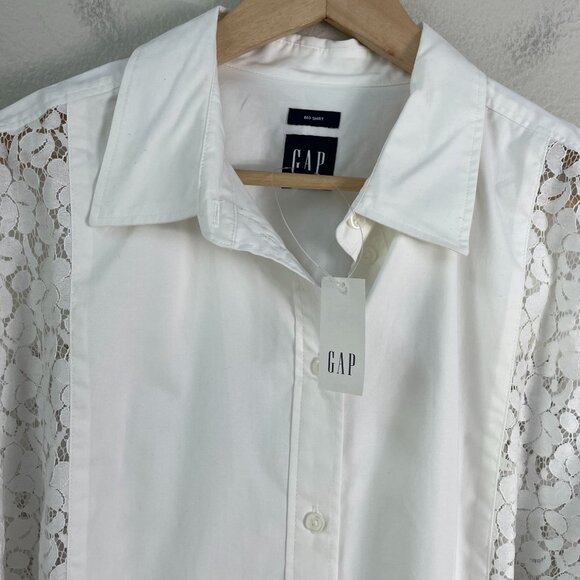 NEW Gap Womens Large White Lace Bib Big Shirt Button Up Long Sleeve Blouse Top - Picture 14 of 16